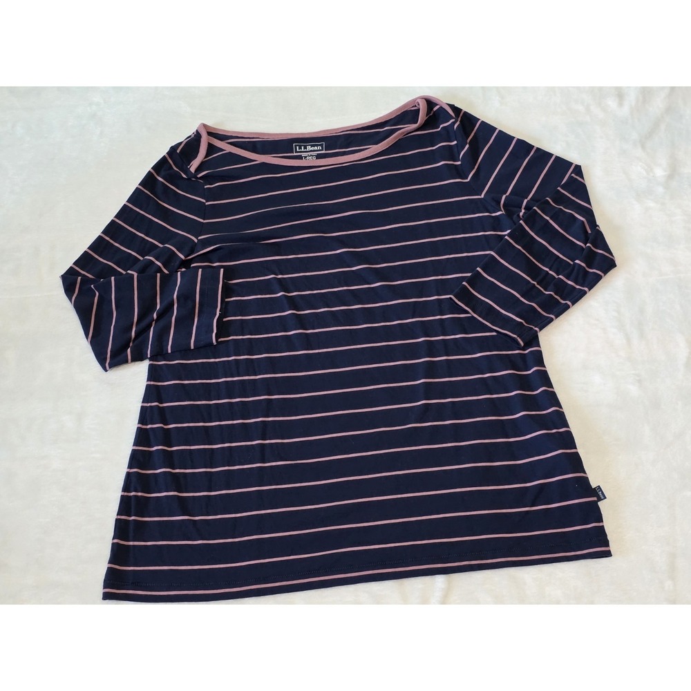 L.L. bean womens large soft stretch supima blend boatneck bracelet sleeve stripe